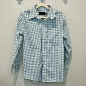 Vittorino Boys Button Up Shirt Size 12 White Blue Green Yellow Checkered Top